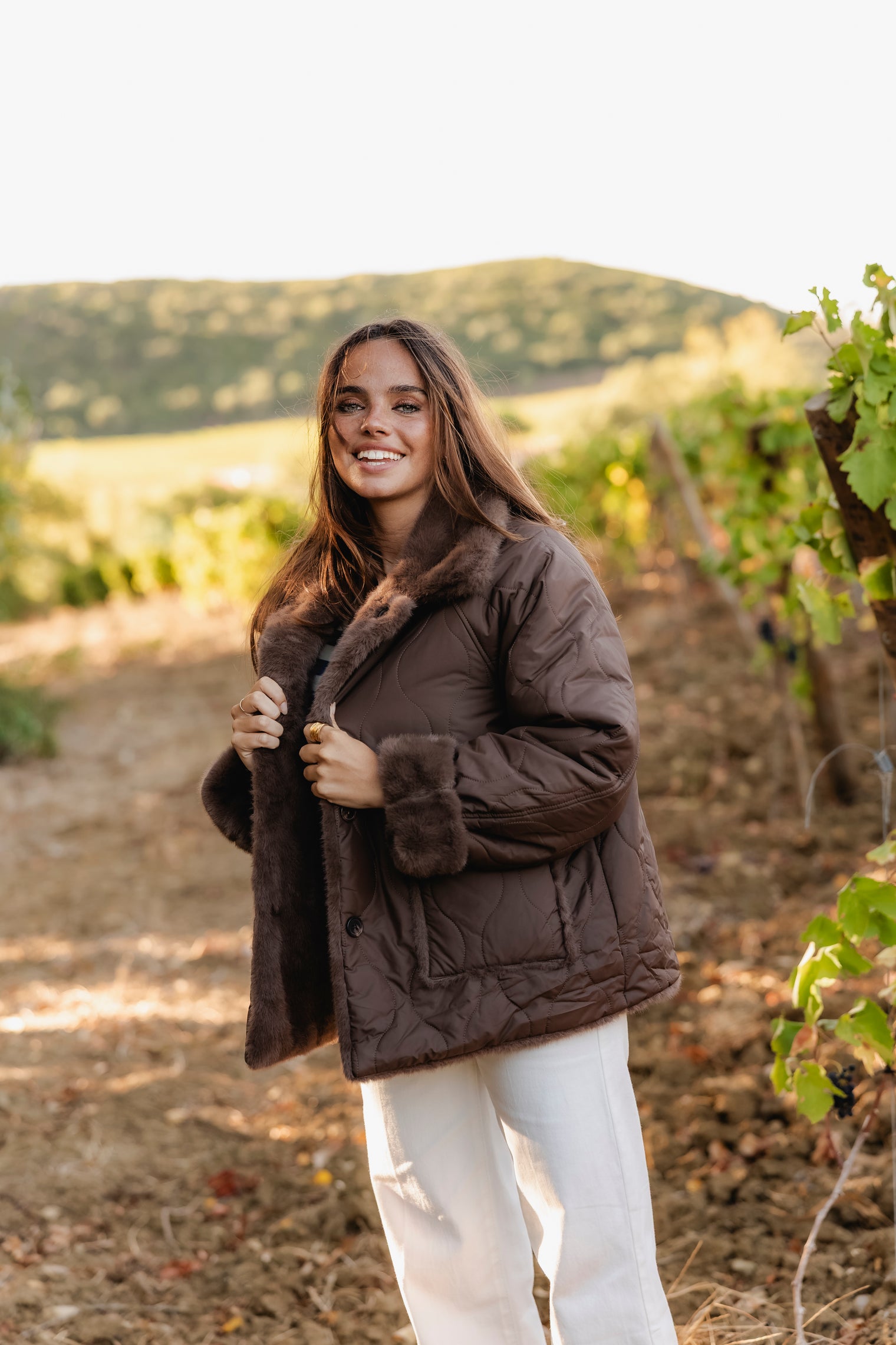 REVERSE BROWN FAUX-FUR JACKET