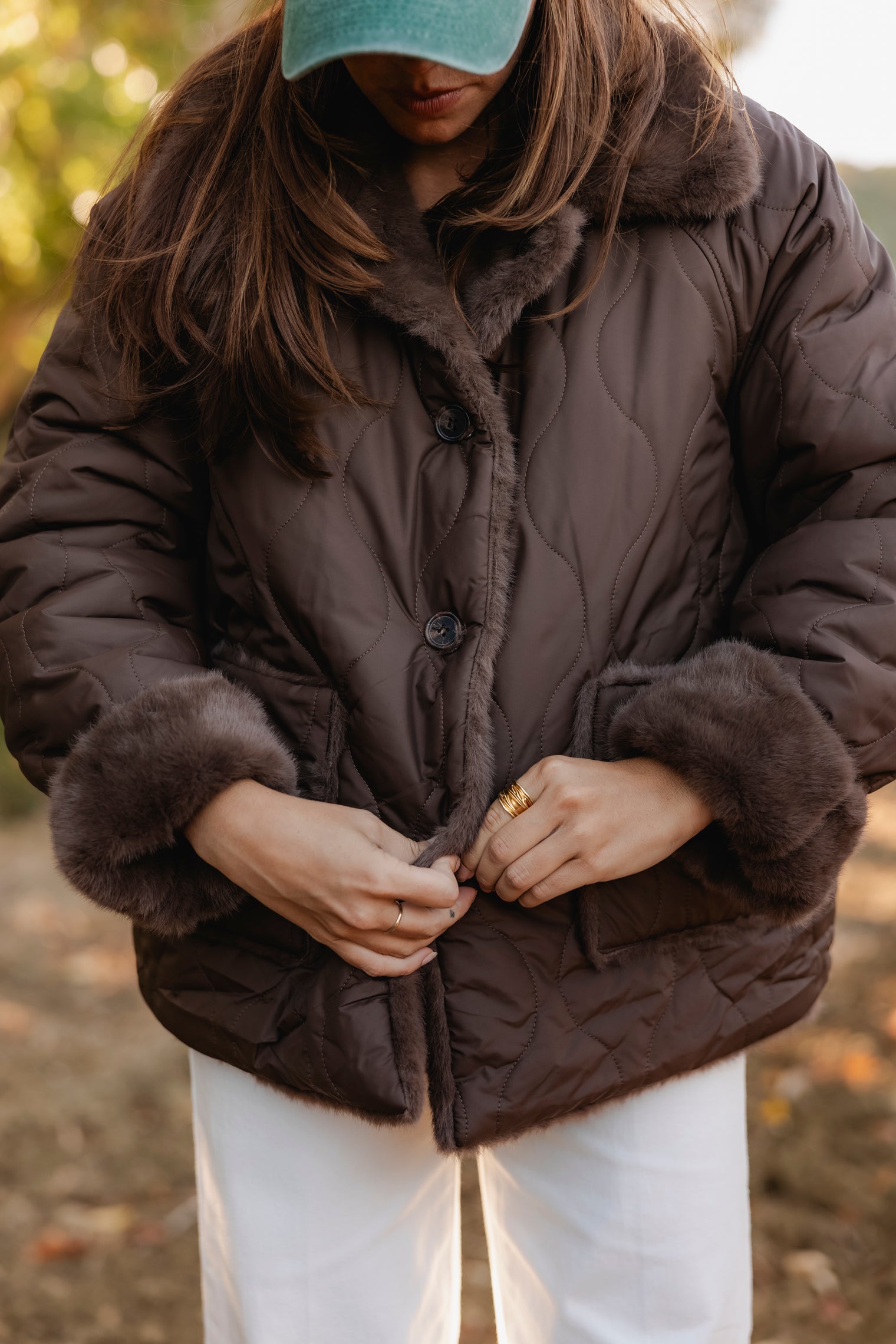 REVERSE BROWN FAUX-FUR JACKET