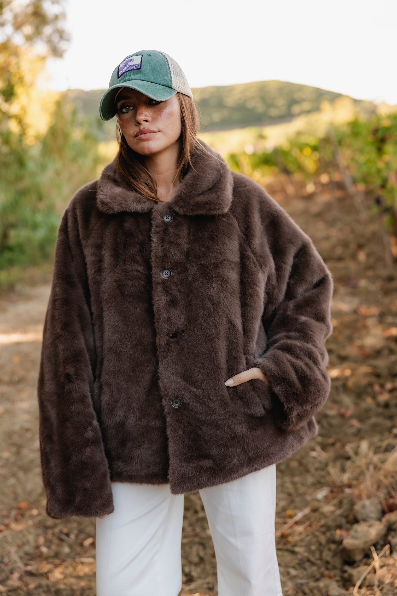 REVERSE BROWN FAUX-FUR JACKET