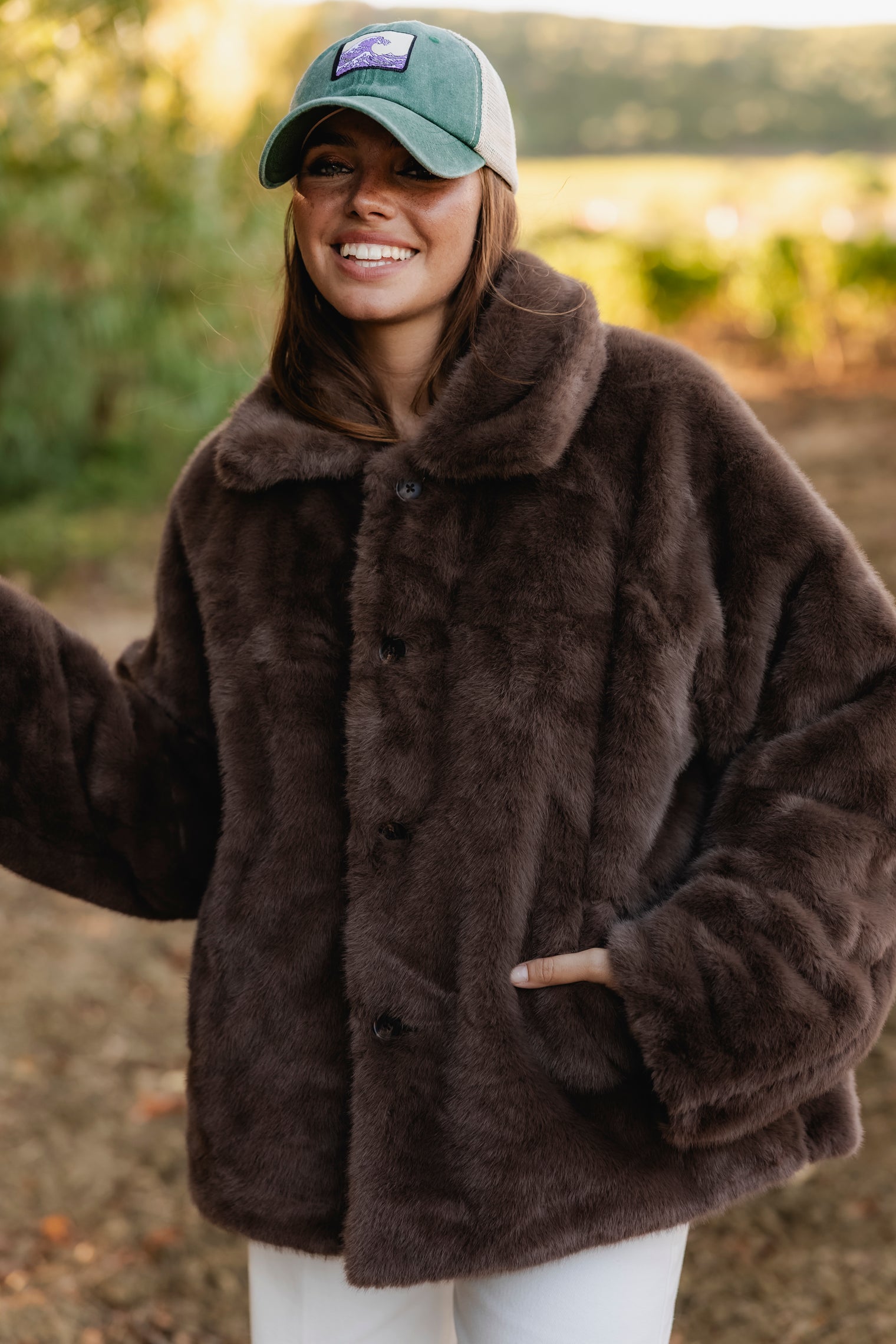 REVERSE BROWN FAUX-FUR JACKET