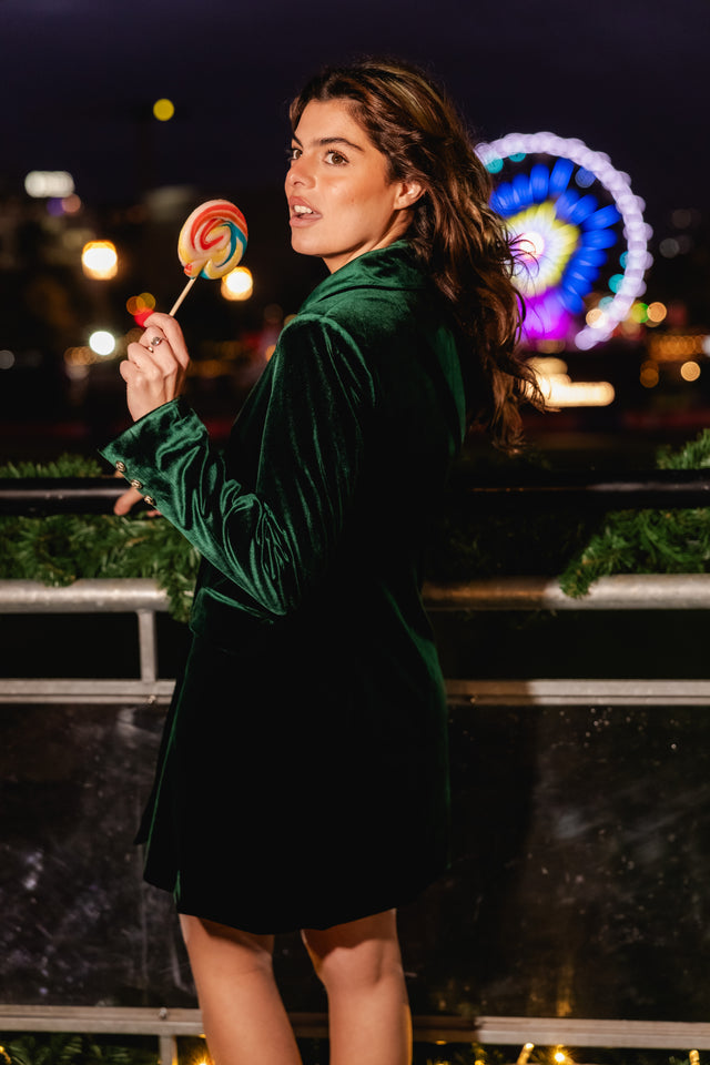 GREEN VELVET BLAZER DRESS