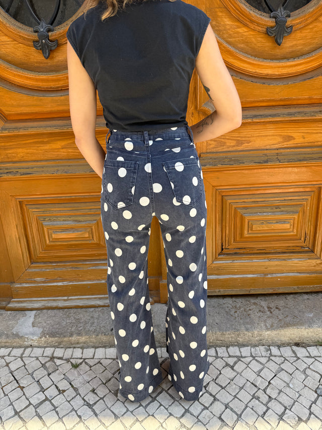 POLKA DOTS DENIM PANTS