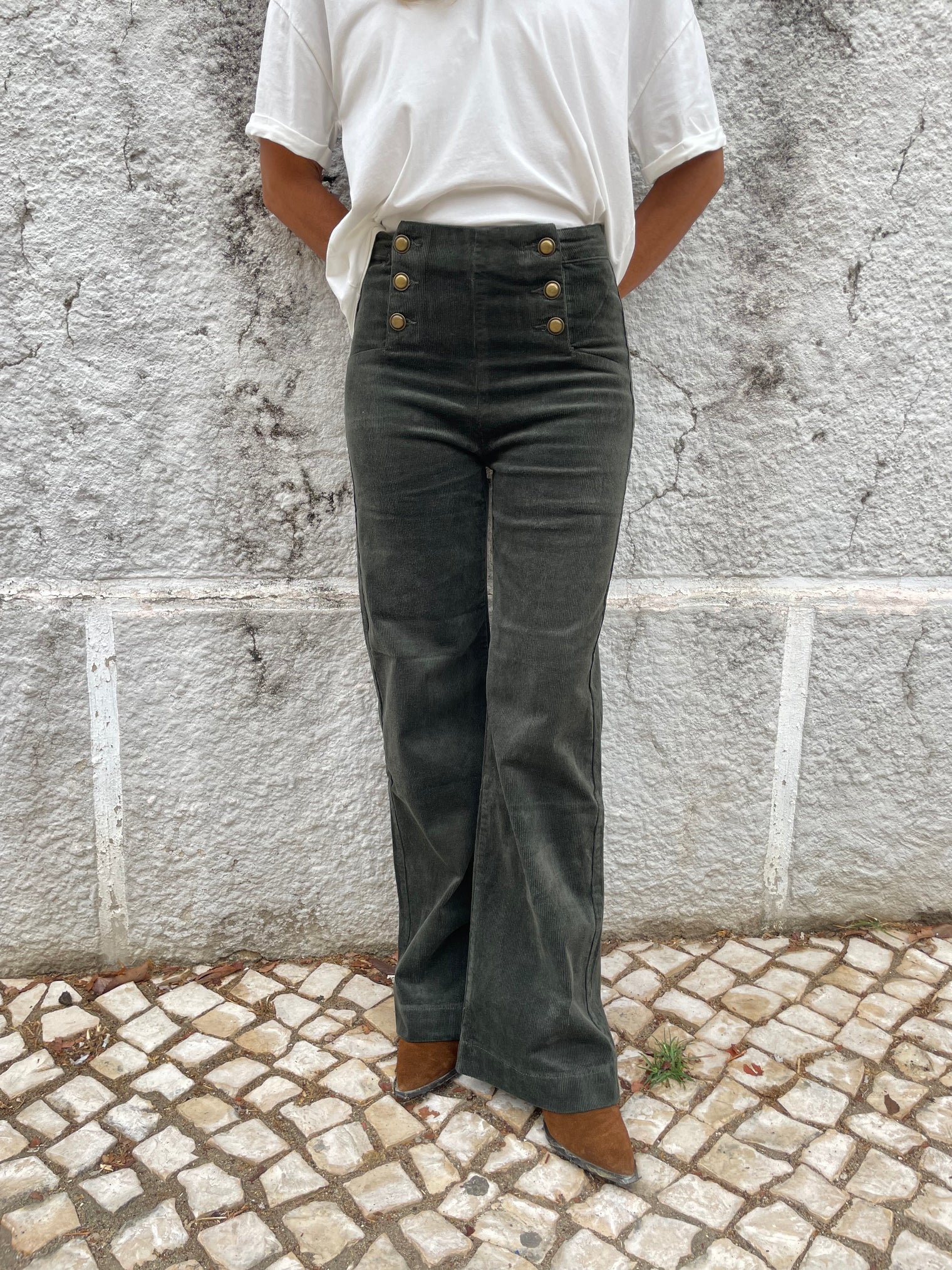 LOUISE VELVET PANTS DARK GREEN