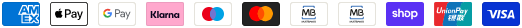 American Express, Apple Pay, Google Pay, Klarna, Maestro, Mastercard, MB, MB Way, Shop Pay, UnionPay e Visa