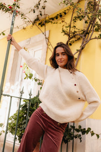 VELVET BUTTON SWEATER