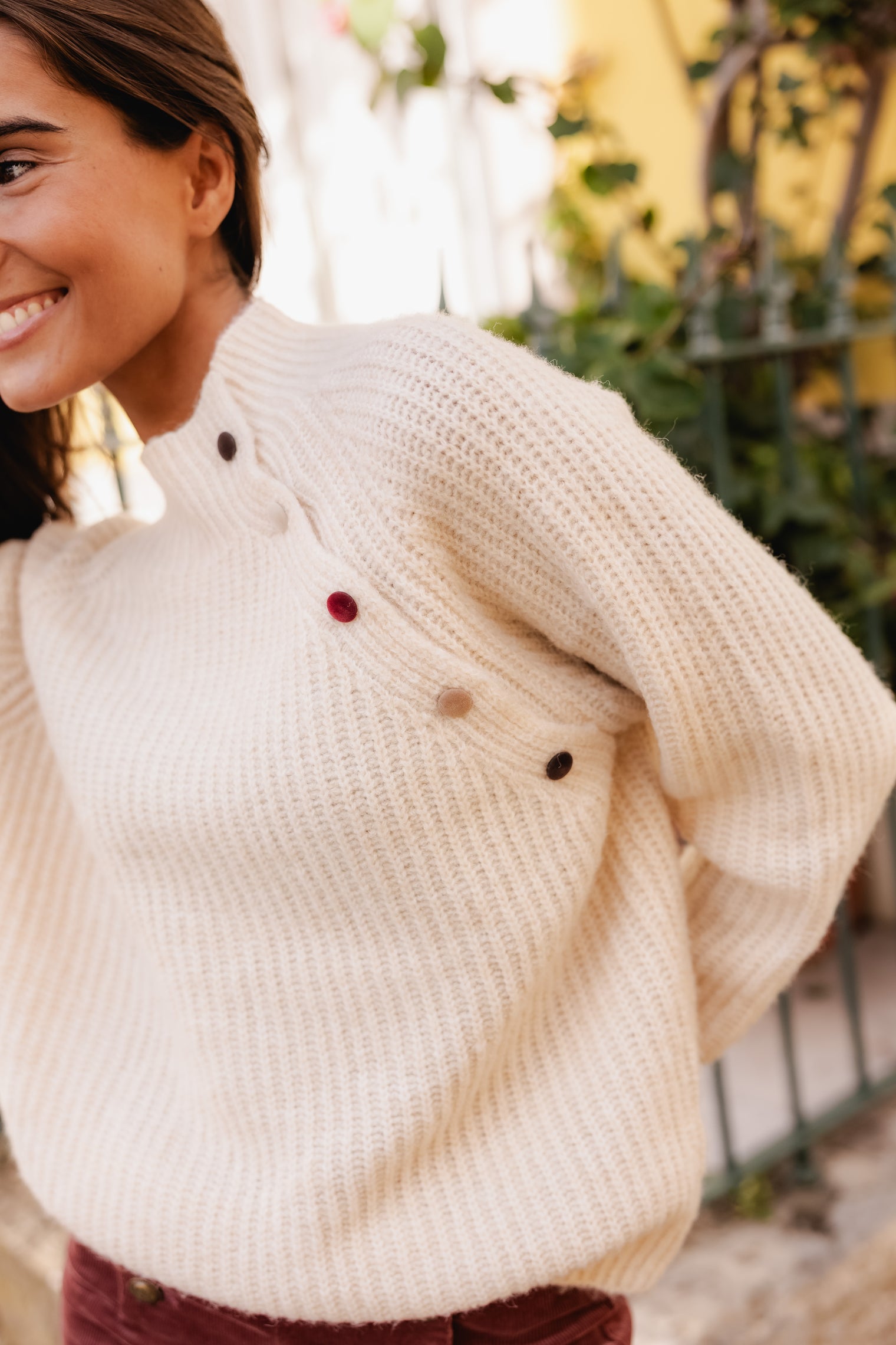 VELVET BUTTON SWEATER