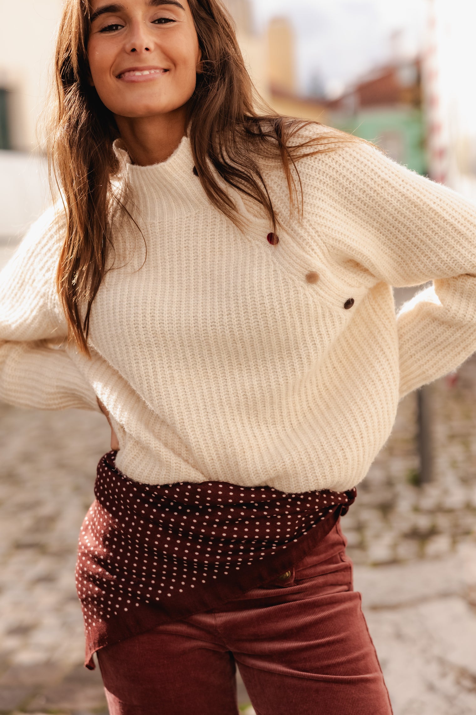 VELVET BUTTON SWEATER