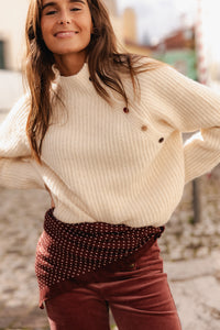 VELVET BUTTON SWEATER