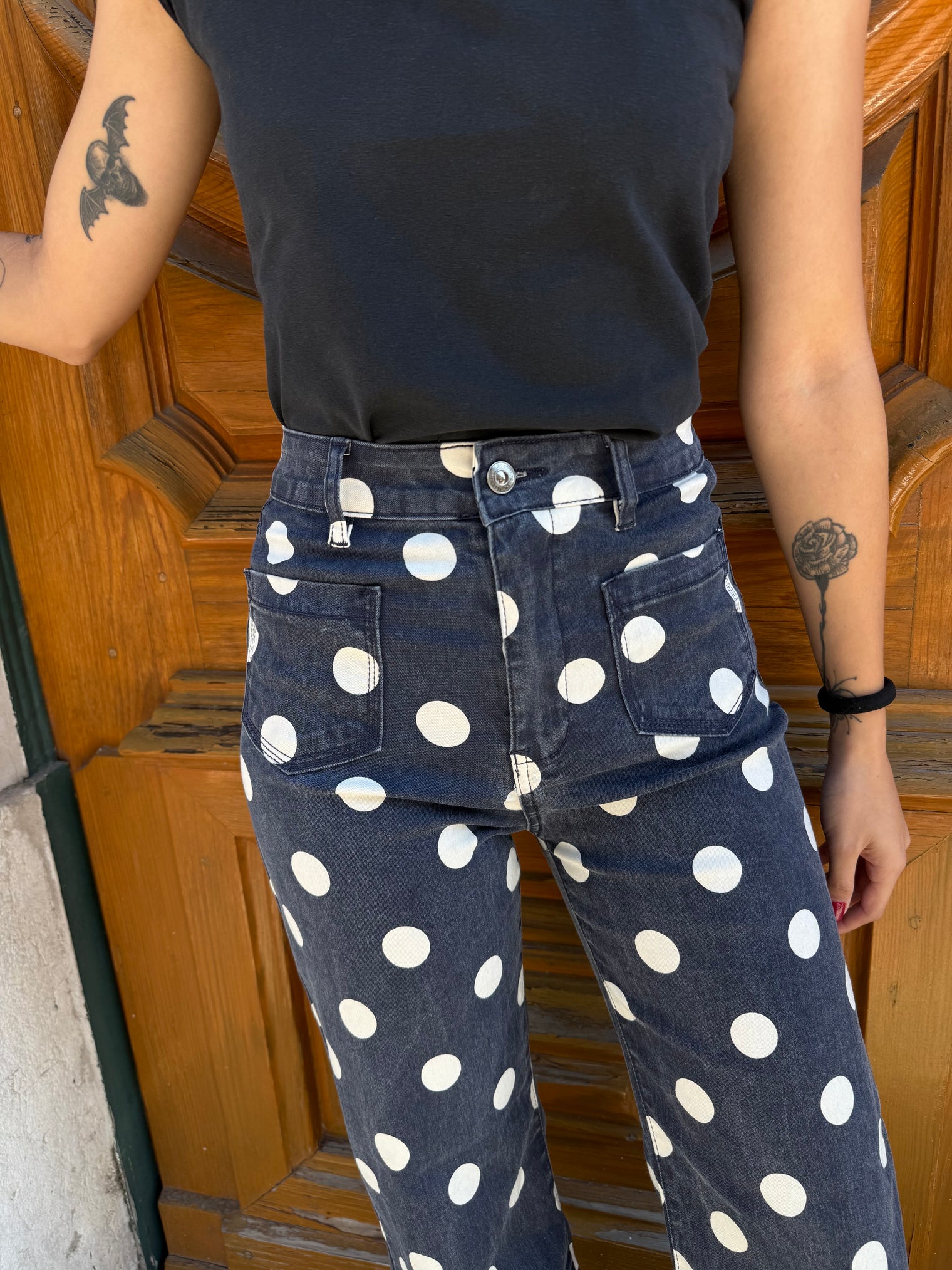 POLKA DOTS DENIM PANTS
