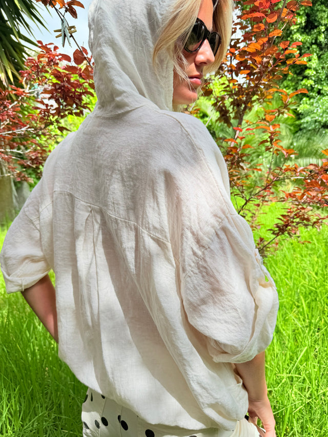 WHITE LINEN BOMBER